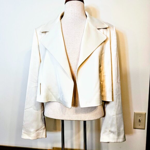 Zara NWOT Cream Cropped Satin effect lapel collar open front blazer jacket Small - Picture 2 of 6